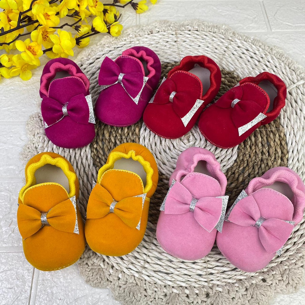 Sasastory-SEPATU PREWALKER BABY BAYI BLUDRU SUEDE KARET PITA 0-12 BULAN GP14