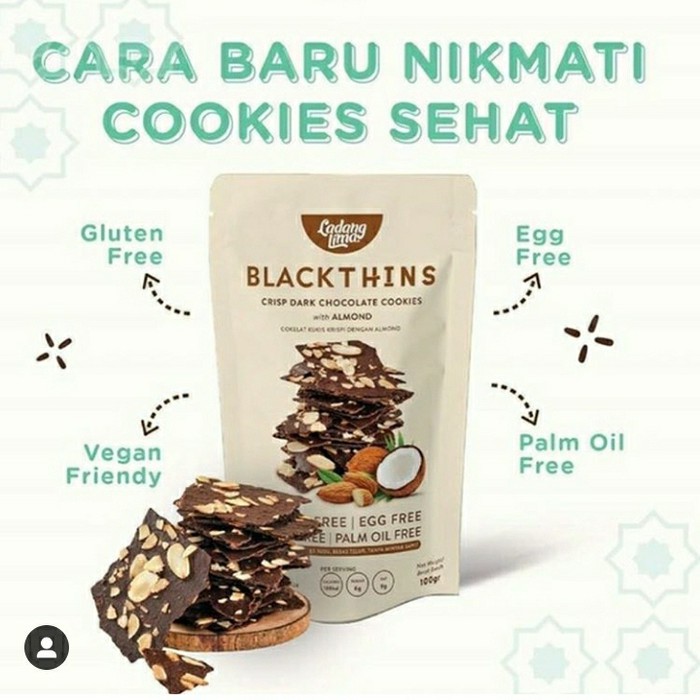 

Ladang Lima Blackthins Crispy Dark Chocolate Cookies with Almond / Cookies Sehat