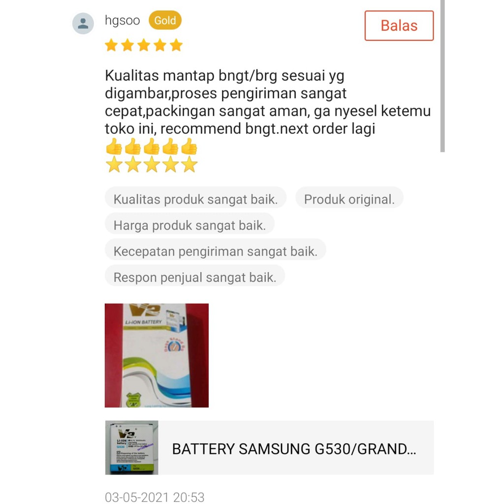 BAterai SAMSUNG G530/GRANDPRIME MEREK V2 DOUBLEPOWER batre batere Battery