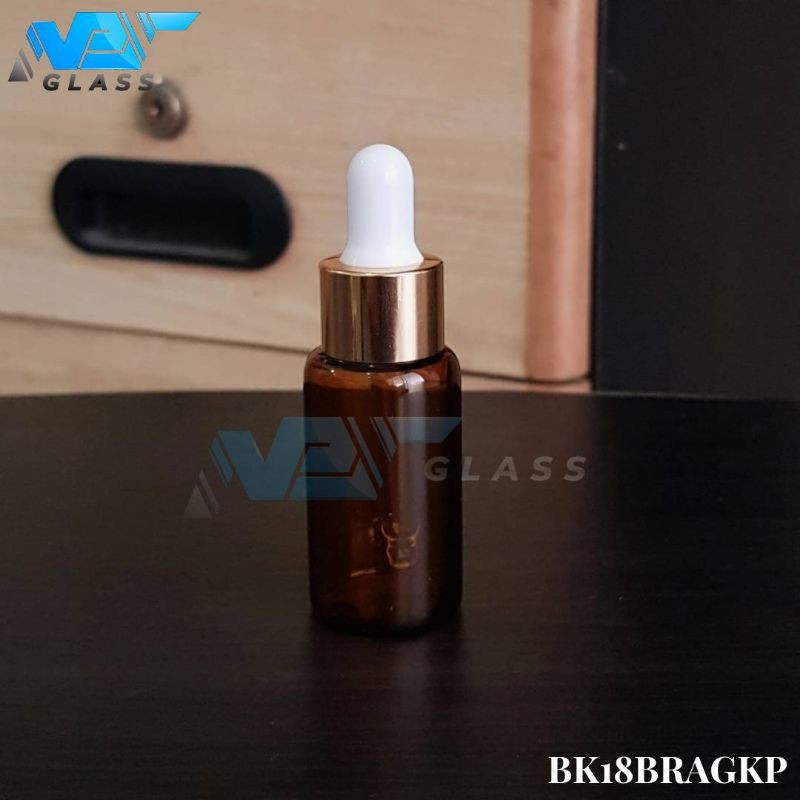 botol kaca pipet 18ml coklat / amber - ring almunium gold