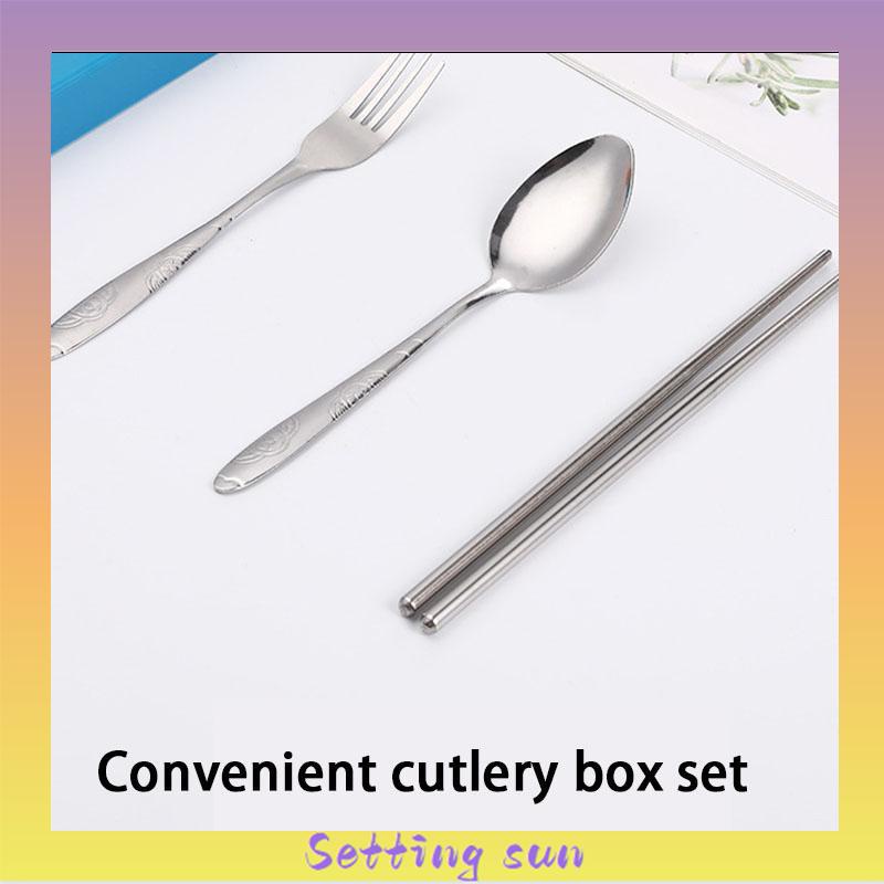 4PCS/ set Alat Makan Travel Korea Sumpit Portable Sendok Garpu Sumpit Stainless Steel 410 Include Kotak TN