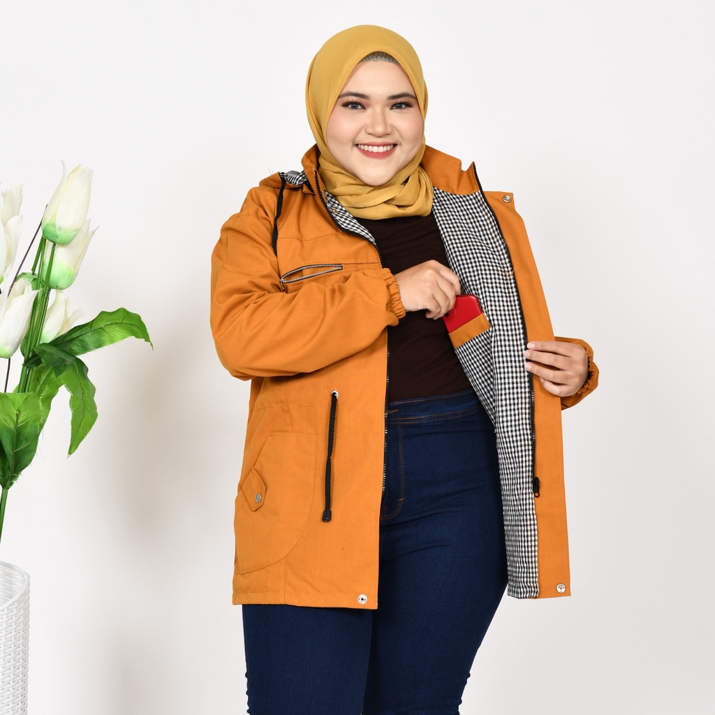 Jaket Parka Wanita Jumbo Bigsize Musim Dingin Outdoor  Bahan Kanvas Premium