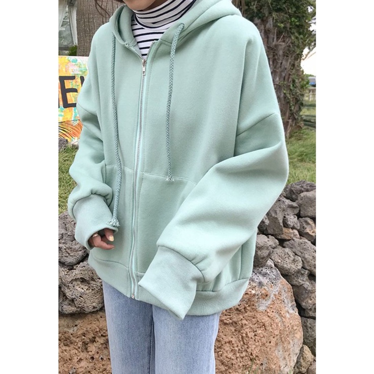 Hoodie Zipper Big Size Jumbo Jacket Pria Wanita Oversize Sweater Atasan Stylish Korean Fashion Casual OOTD Kekinian