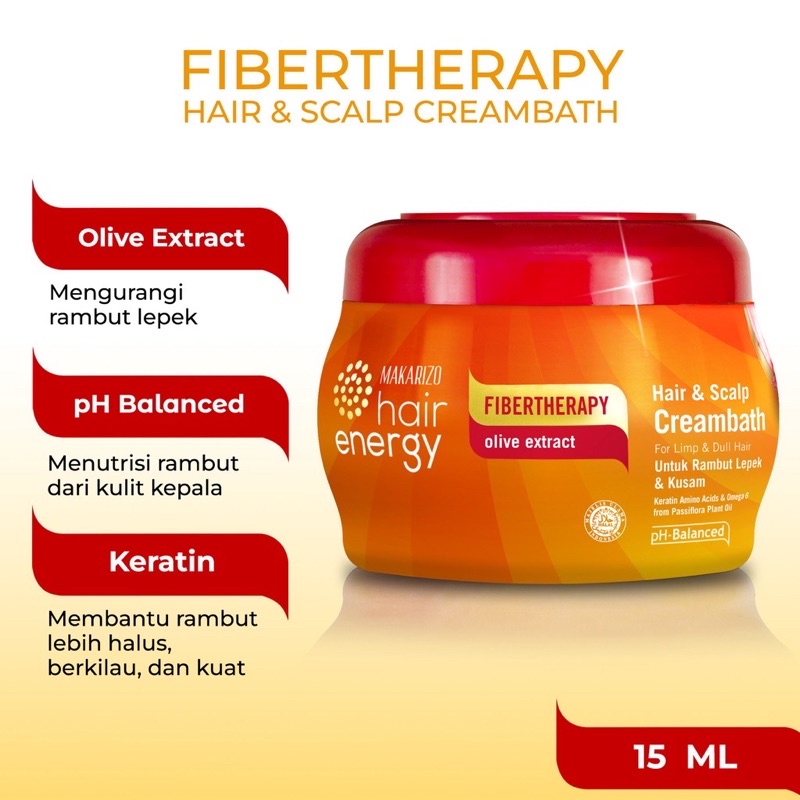 MAKARIZO Hair Energy Fibertherapy Hair &amp; Scalp Creambath 500gr | Aloe &amp; Melon | Kiwi | Royal Jelly | Gingseng | Ginseng | Olive