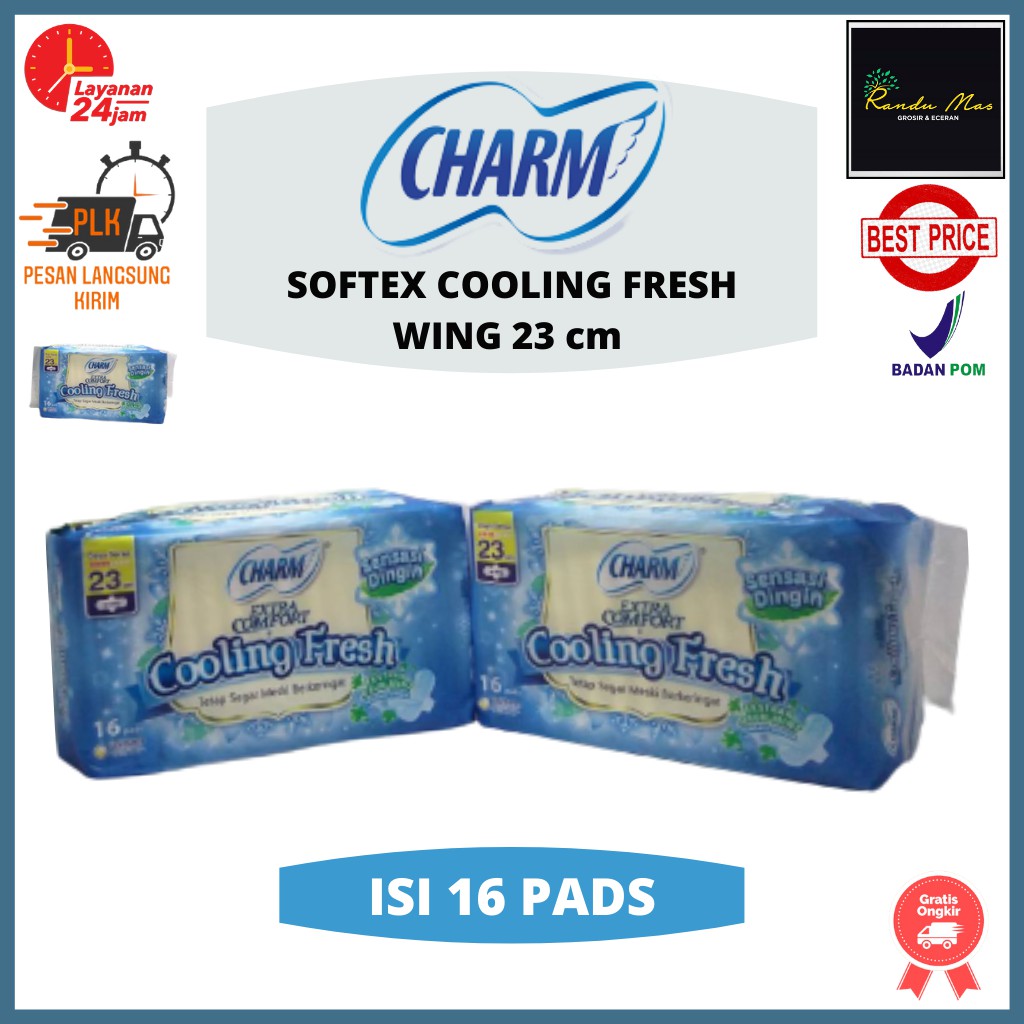 Charm Pembalut Cooling Fresh Softex Wing 23Cm Isi 16 Pads Pembalut Charm Extra Comfort