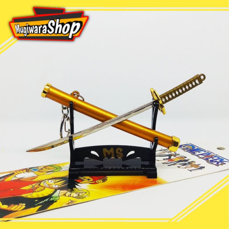 Keychain Pedang Kuning Zoro Anime One Piece Gantungan Kunci Aksesoris Samurai Action Figure Miniatur