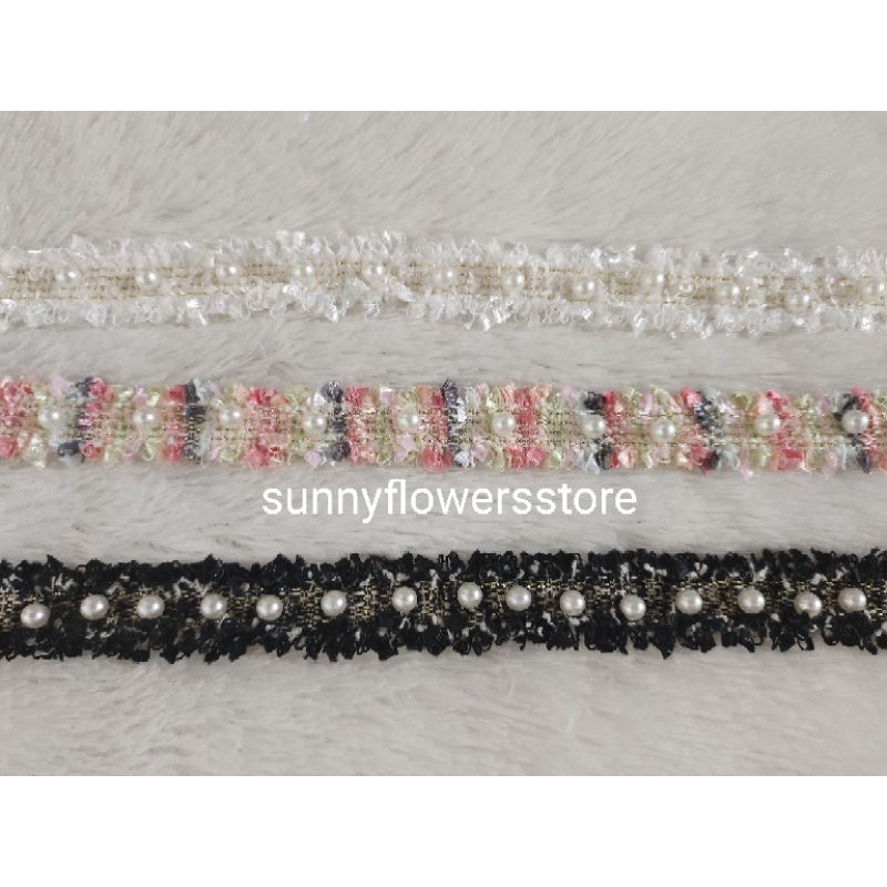 Renda Monte 5 mm putih lebar 2 cm isi 90 cm