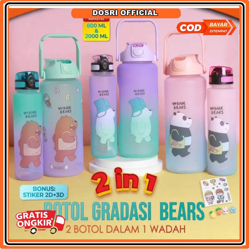 [ BISA COD ] Botol Minum Couple Pasangan we babe Gradasi 2000 ml dan 800 ml Webabe Bear