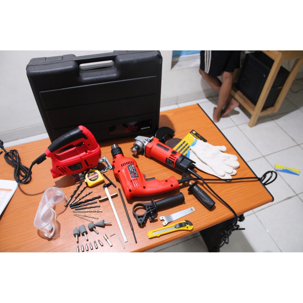 NEW  YUKIDO/PORTMAN 1 SET KOPER BOR LISTRIK/ IMPACT DRILL, MESIN GERENDA TANGAN DAN JIGSAW BY JLD