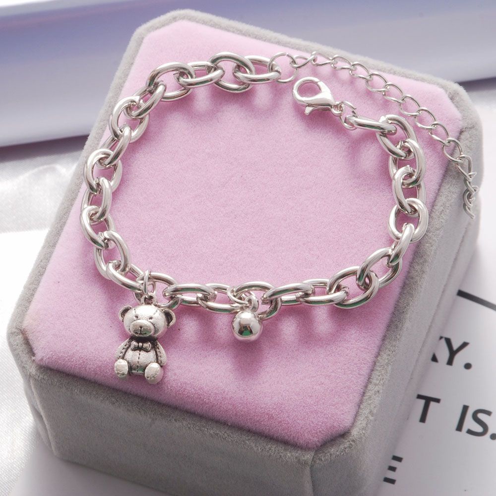 ROW Women Silver Bracelets Simplicity Chain Bracelet Bear Bracelet New Hand Chain Pendant Fashion Jewelry Charm Cute Jewelry Cuff Bangles