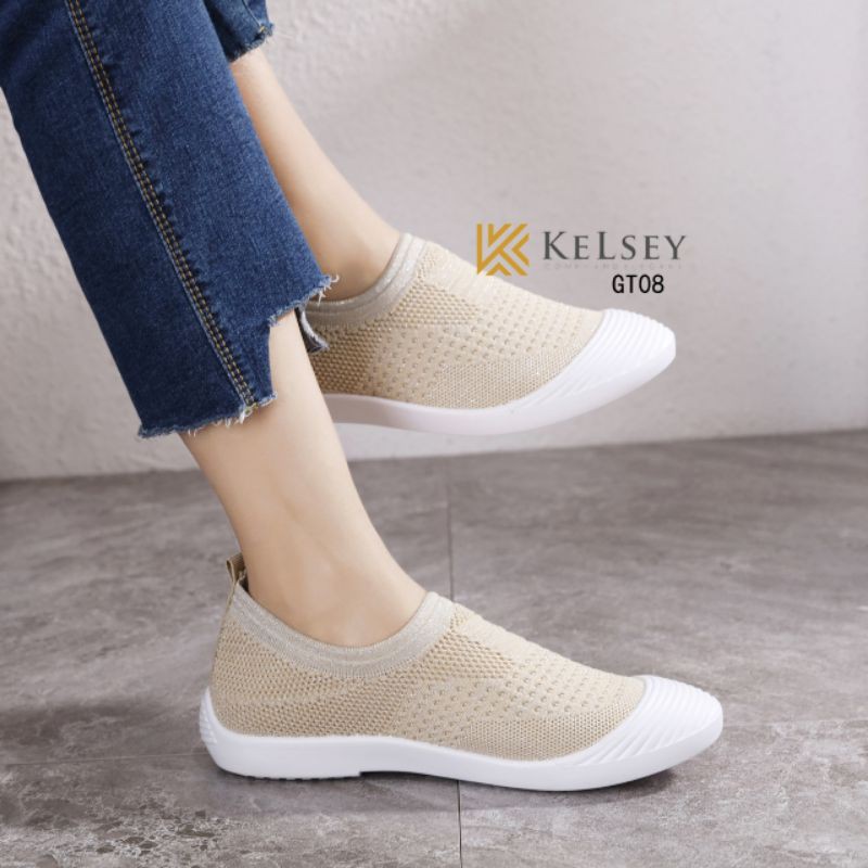 Kelsey Sepatu Slip On Wanita / Sepatu Flyknit Shoes GT08