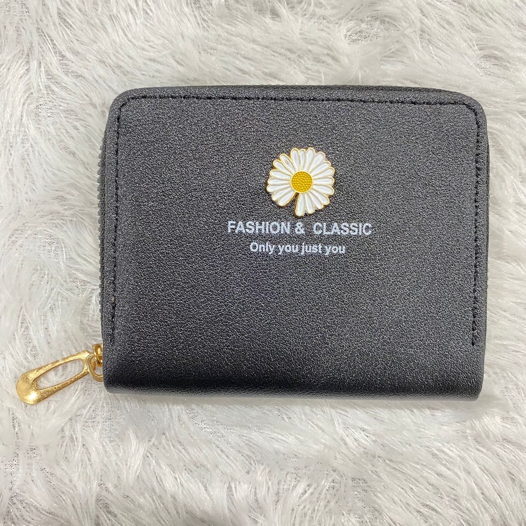 HC Dompet Wanita Kecil Motif Bunga Daisy Dompet Lipat Kecil Wanita import motif Bunga-HC8506 HITAM