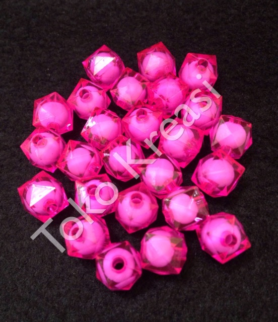 Mote / Manik isi kotak 10mm warna pink stabilo