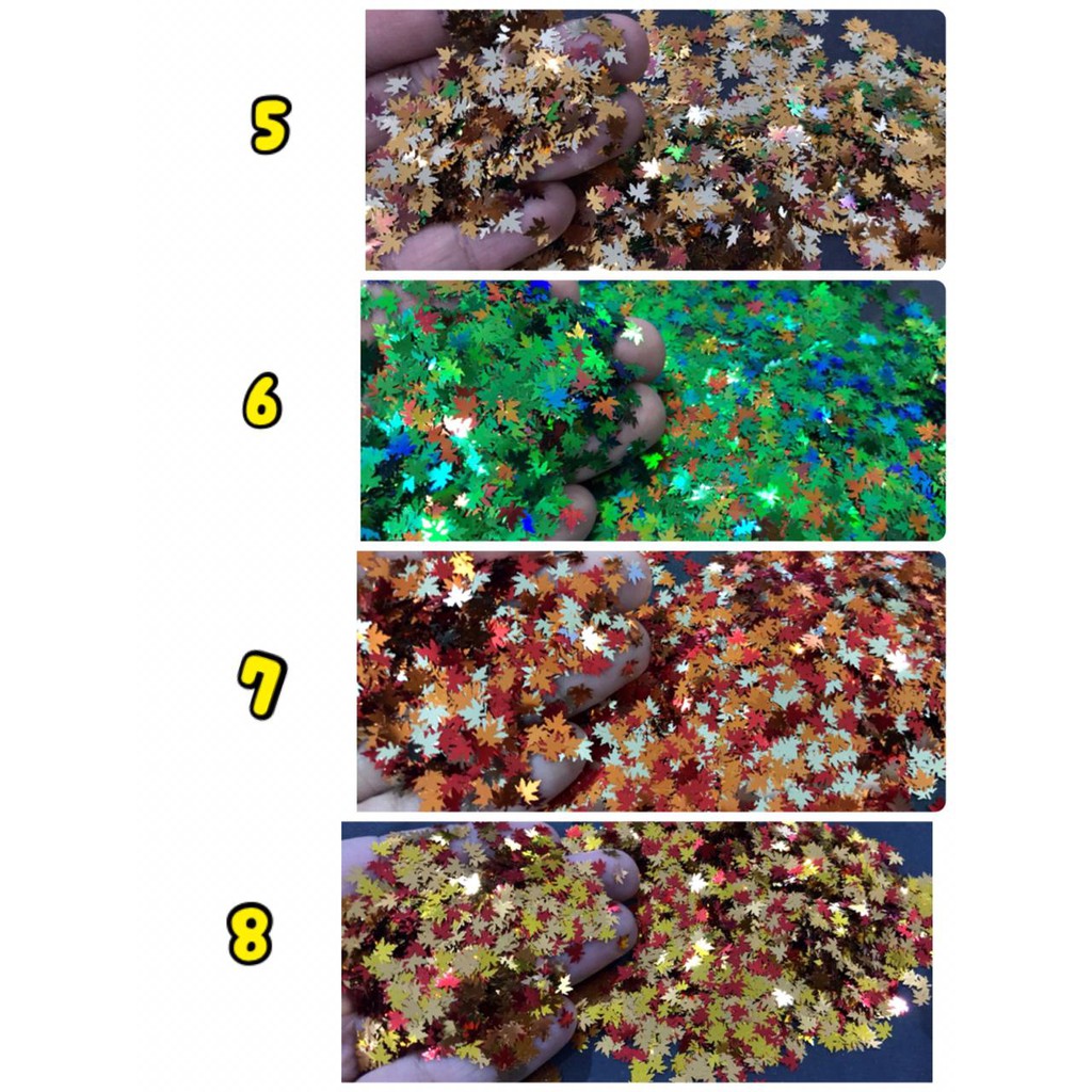 Glitter daun maple leaf nail art glitter autumn theme aksesoris resin