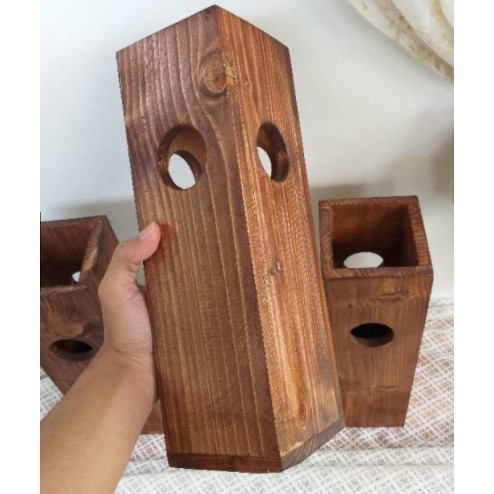 Vas bunga kayu jati belanda Serat cantik, finishing Plitur