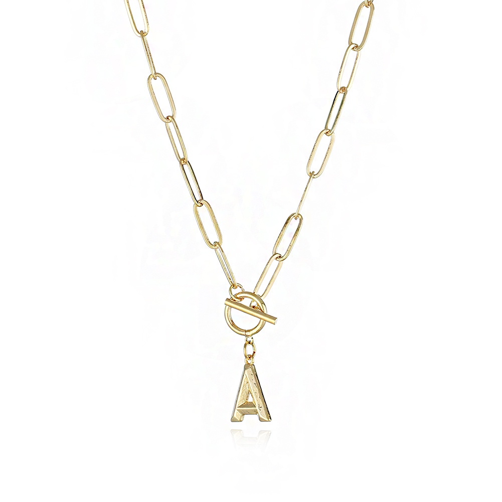 Kalung Choker Rantai Panjang Dengan Gesper Kunci Gembok Alfabet Warna Emas Gaya Vintage Untuk Wanita
