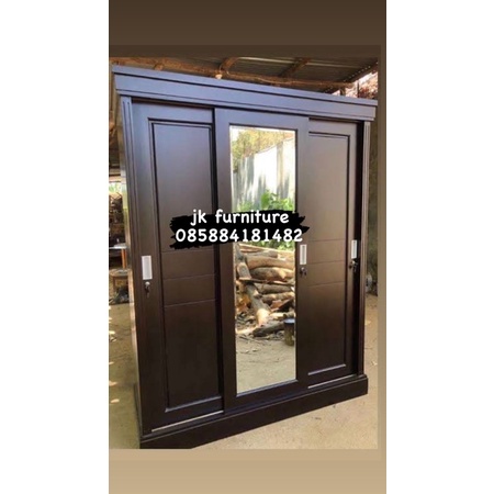 lemari pakaian baju 3 pintu minimalis kaca
