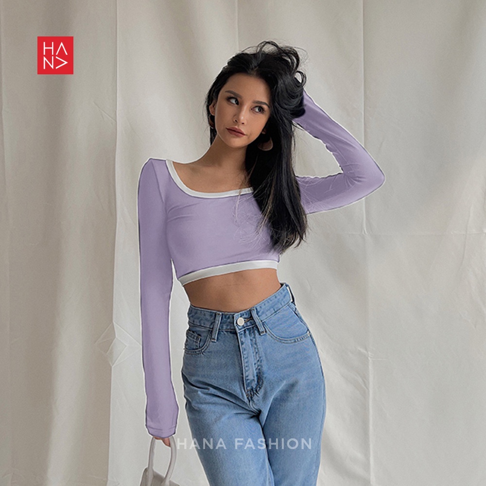 Hana Fashion JKT - Leora Crop Top Long Sleeve Atasan Crop Wanita Murah - CT169