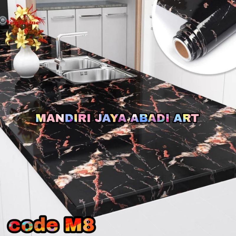 Stiker Serat Kayu Tekstur dan Stiker Marmer Marble Glossy Tebal Premium Pelapis Furniture Meja Lemari Kayu Lantai Kaca Pintu Kitchen Set Dinding Dapur Anti Air Minyak dan Tahan Panas ( L-122 CM )