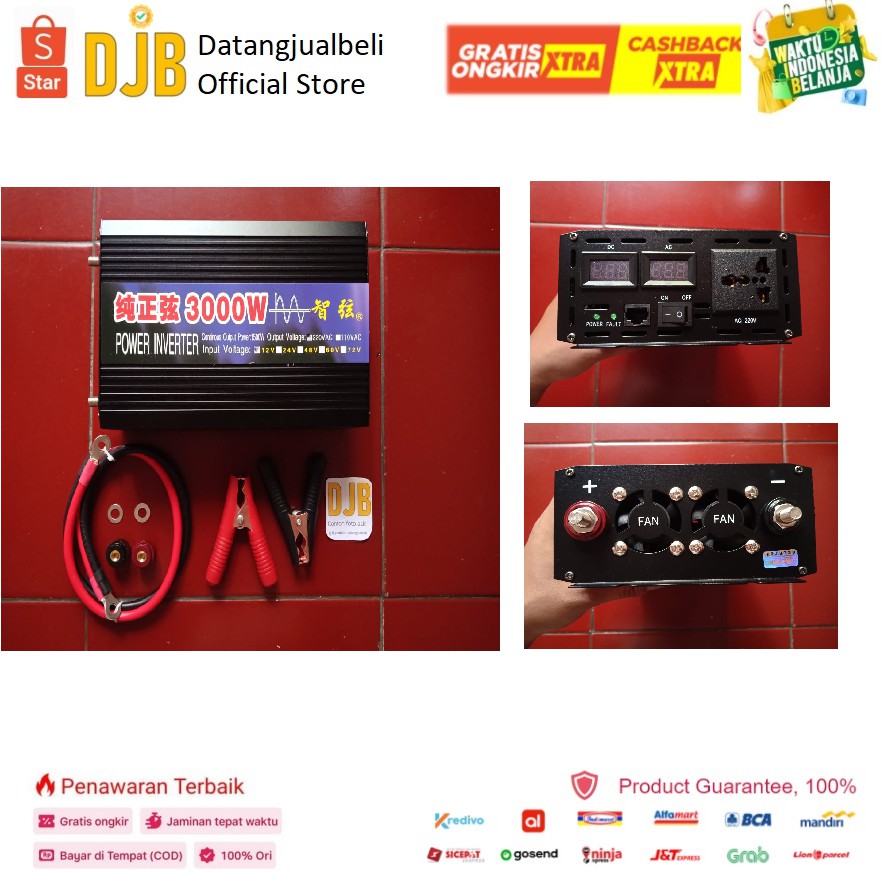 SUNYIMA Pure Sine Wave Car Power Inverter DC 12V to AC 220V 3000W - SY3000 - Black