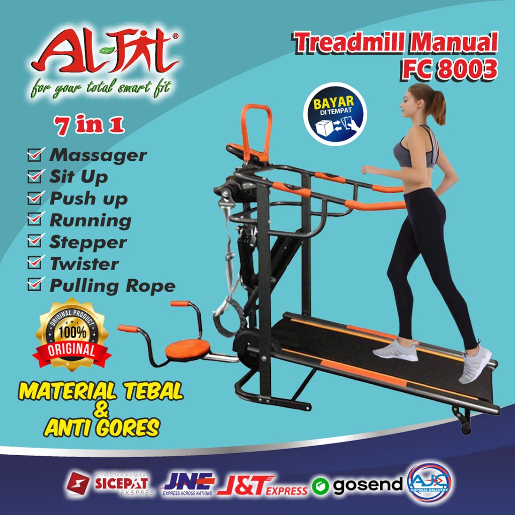 Alat Olahraga Gym Rumah Fitness Lari di Tempat Treadmill Manual 6 Fungsi Murah bisa di Lipat