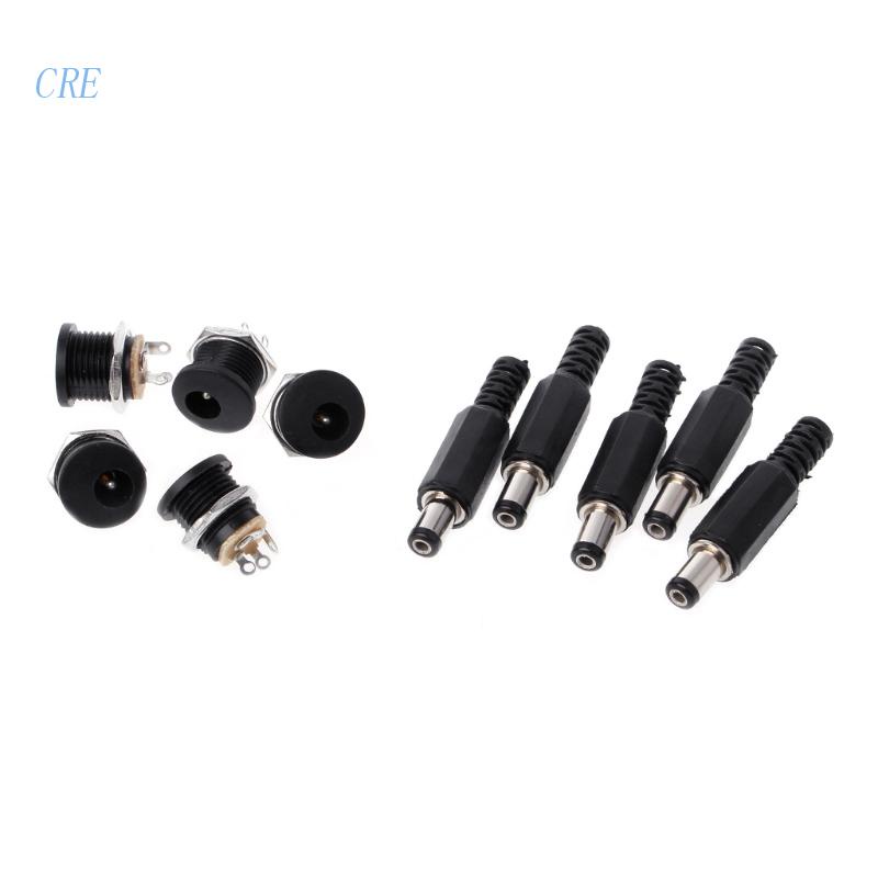 5pcs Konektor Power Plug Male DC 5.5mm x 2.1mm + 5pcs Sekrup Kunci Panel Mount Adapter Female