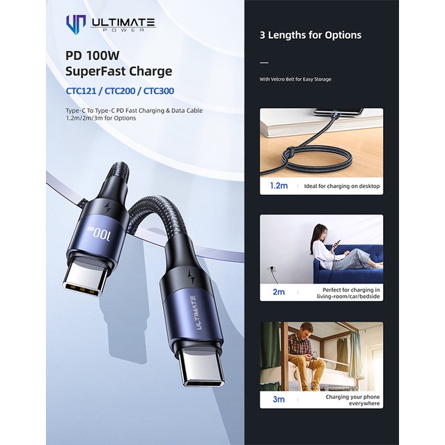 Ultimate Data Cable PD 100W Type-C to Type C USB-C Super Fast Charging