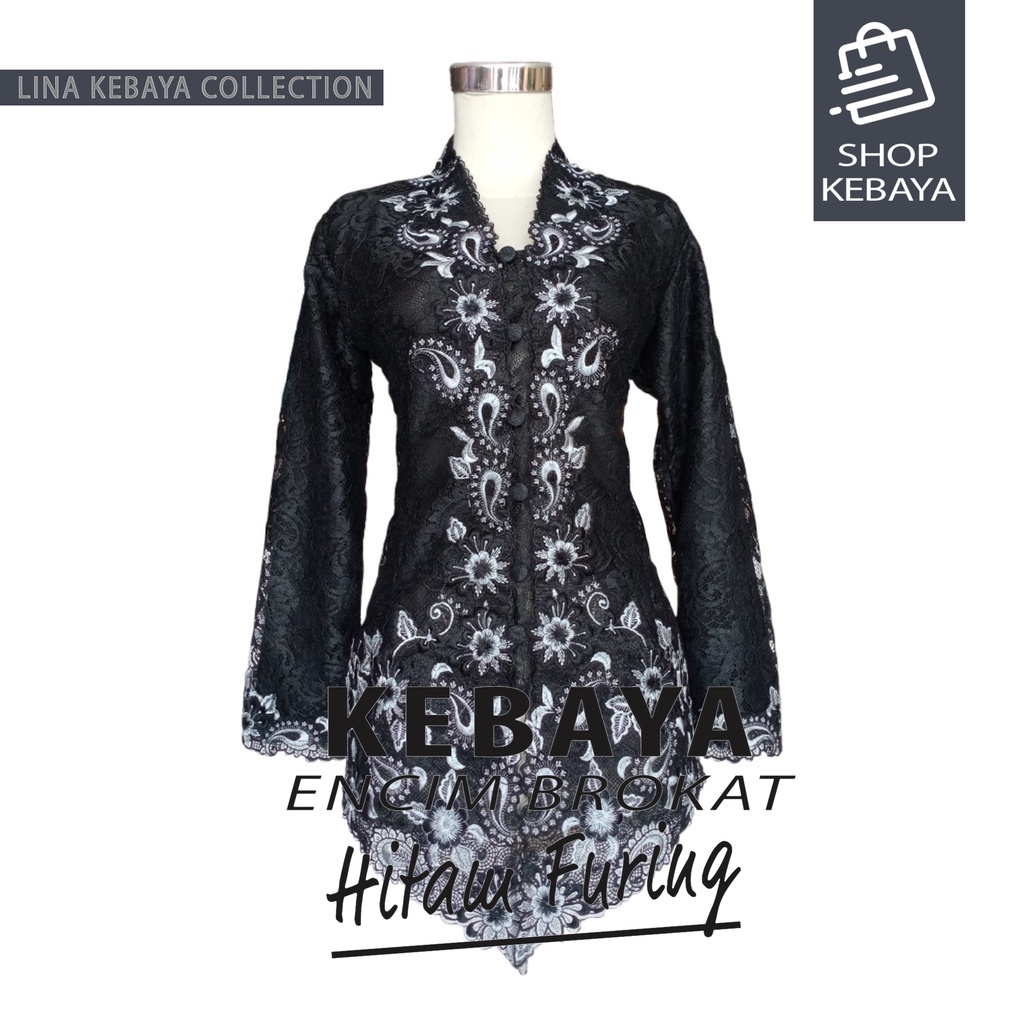 Kebaya Encim Kartini Brokat Modern Hitam Furing Kombinasi Lengan Panjang Bigsize Jumbo