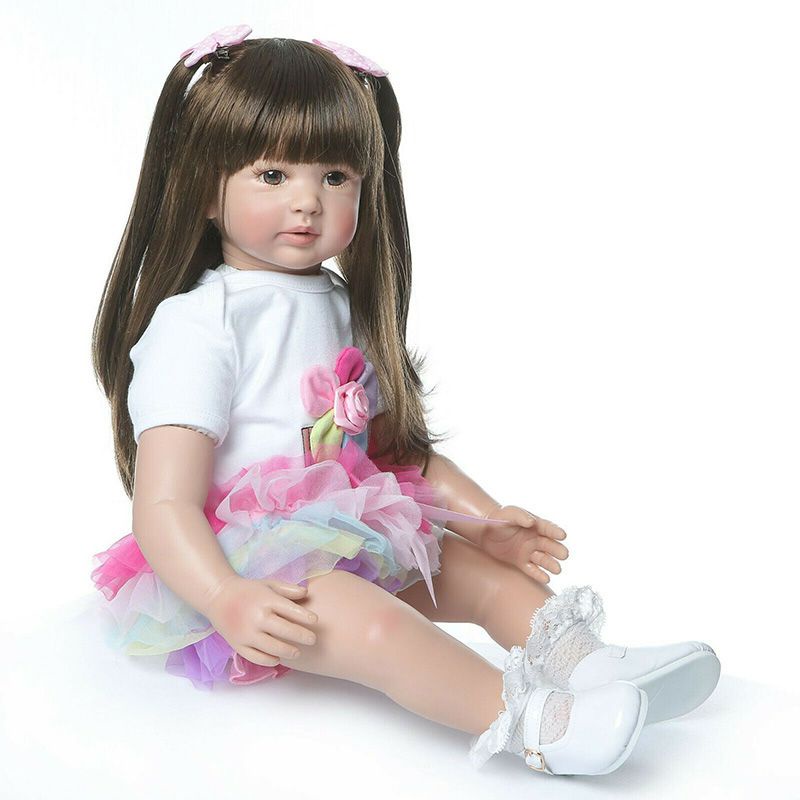 60cm 24&quot;Reborn Baby Dolls Vinyl Silicone Real Long Hair Toddler Doll Girl Gifts Toys