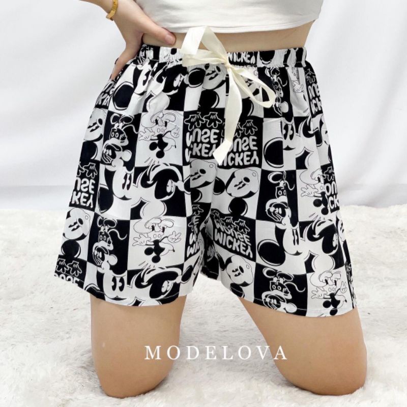 MDLV ~ Celana Pendek Santai Hot Pants Cartoon Disney Celana Pendek Wanita Katun