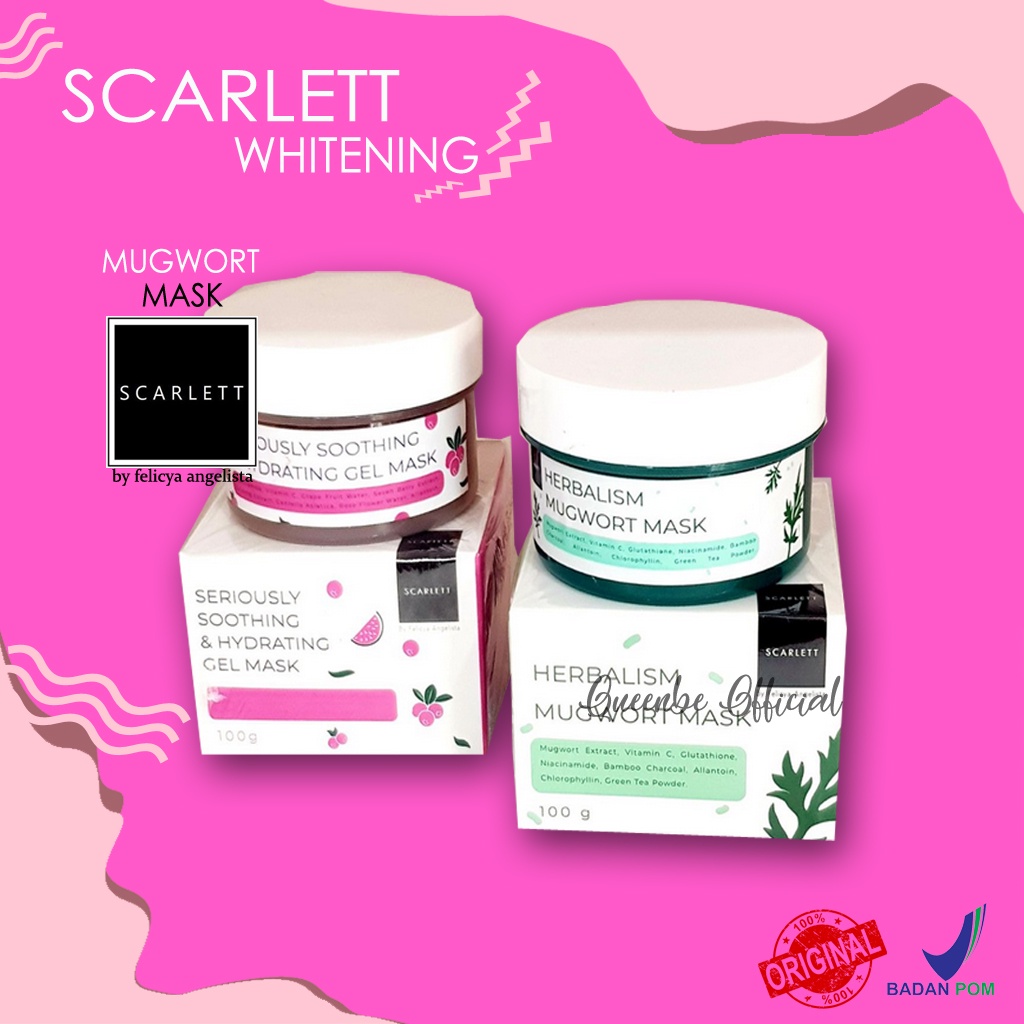 Scarlett Scarlet Whitening Mask Masker Perawatan Wajah Herbalism Mugwort dan Seriously Soothing & Hy