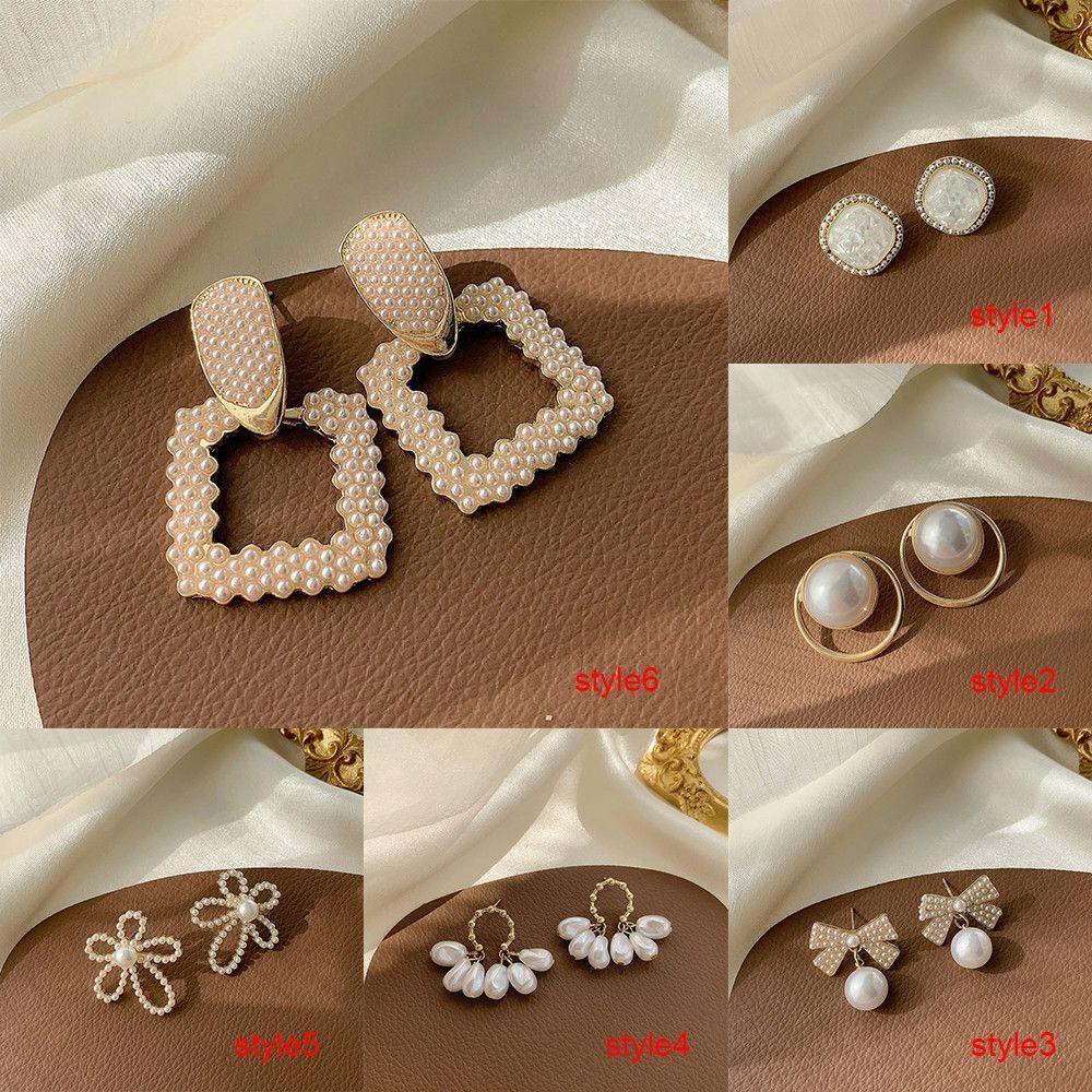 TOP Anting Mutiara Wanita Perhiasan Hadiah Pacar French Retro Ear Studs