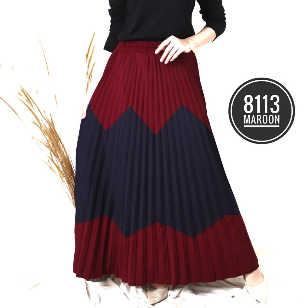 ROK PLISKET PAYUNG KOMBINASI 8113 PLEATS SKIRT WANITA KOMBINASI WARNA TERMURAH