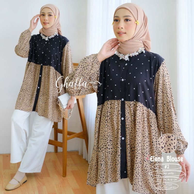 ELENA BLOUSE #2 BY GHAFFA THE LABEL / BLOUSE MOTIF WANITA MUSLIMAH / Rayon viscose uniqlo LD110