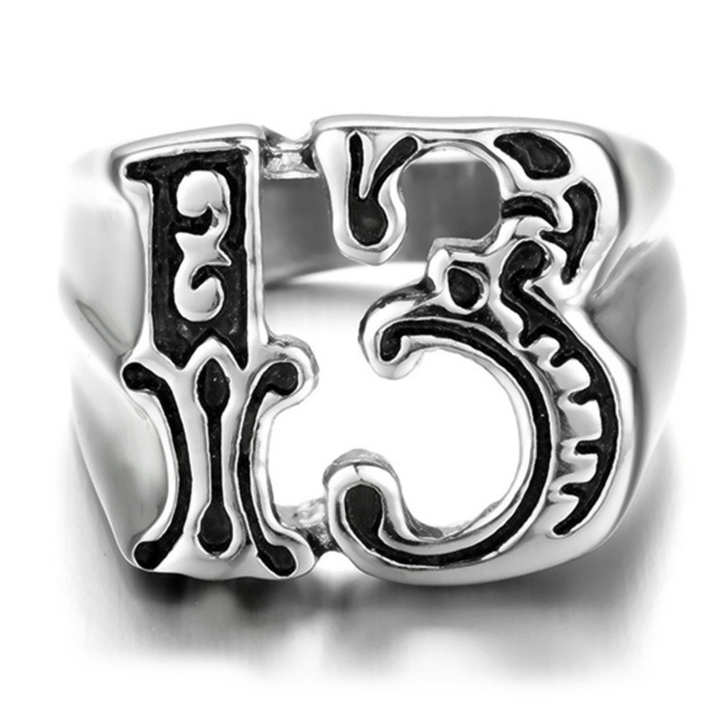 SeuSuk Mans Fashion Popular Gothic Biker Lucky 13 Ring Vintage Band Punk Rings