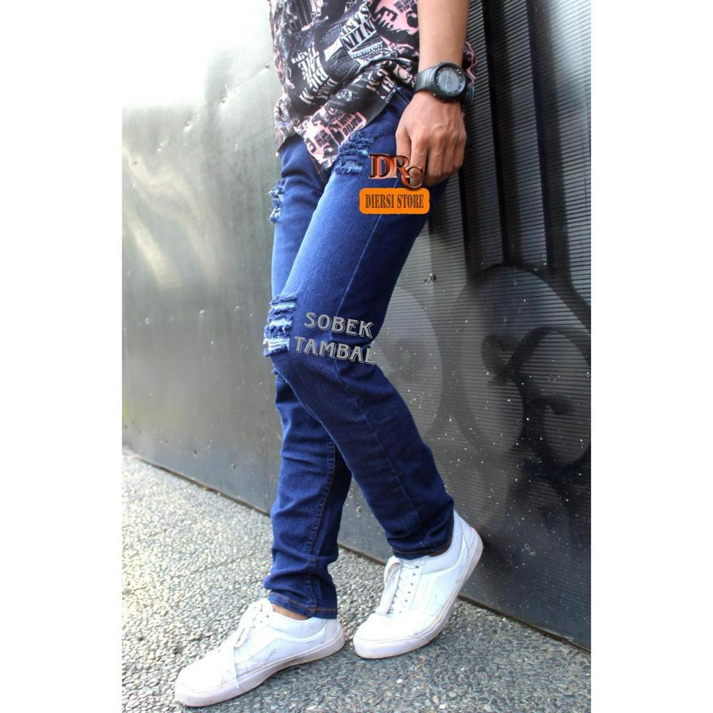 Celana Sobek Pakai Lapisan / Celana Jeans Sobek Ripped / Celana Panjang pria Skinny Premium Ripped