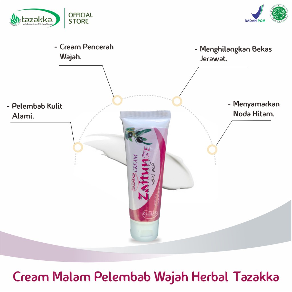 CREAM Wajah ZAITUN Tazakka Berat 20 gr, CREAM Pelembab Kulit Yang HALAL dan BPOM ORIGINAL