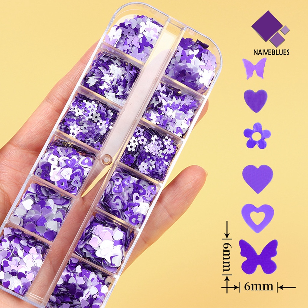 Naiveblue &gt; 12 Sekat / Set Hiasan Kuku Motif Bunga Plum Aksen Glitter Untuk Nail Art / Manicure