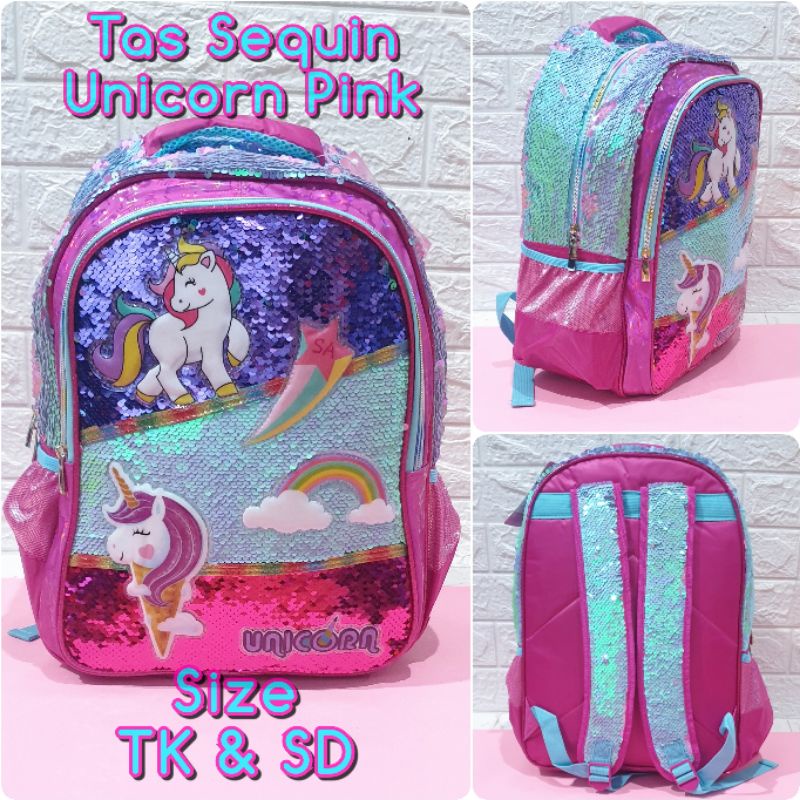 Tas Sekolah Anak SD dan TK Ransel Sequin LOL Unicorn Frozen Backpack Anak SD dan TK Anak Perempuan