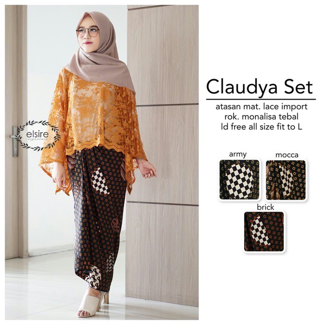 PROMO CLAUDYA SET Setelan Kebaya Brukat Atasan Batik Fashion Muslim Jumbo Wanita Murah Rok Lilit
