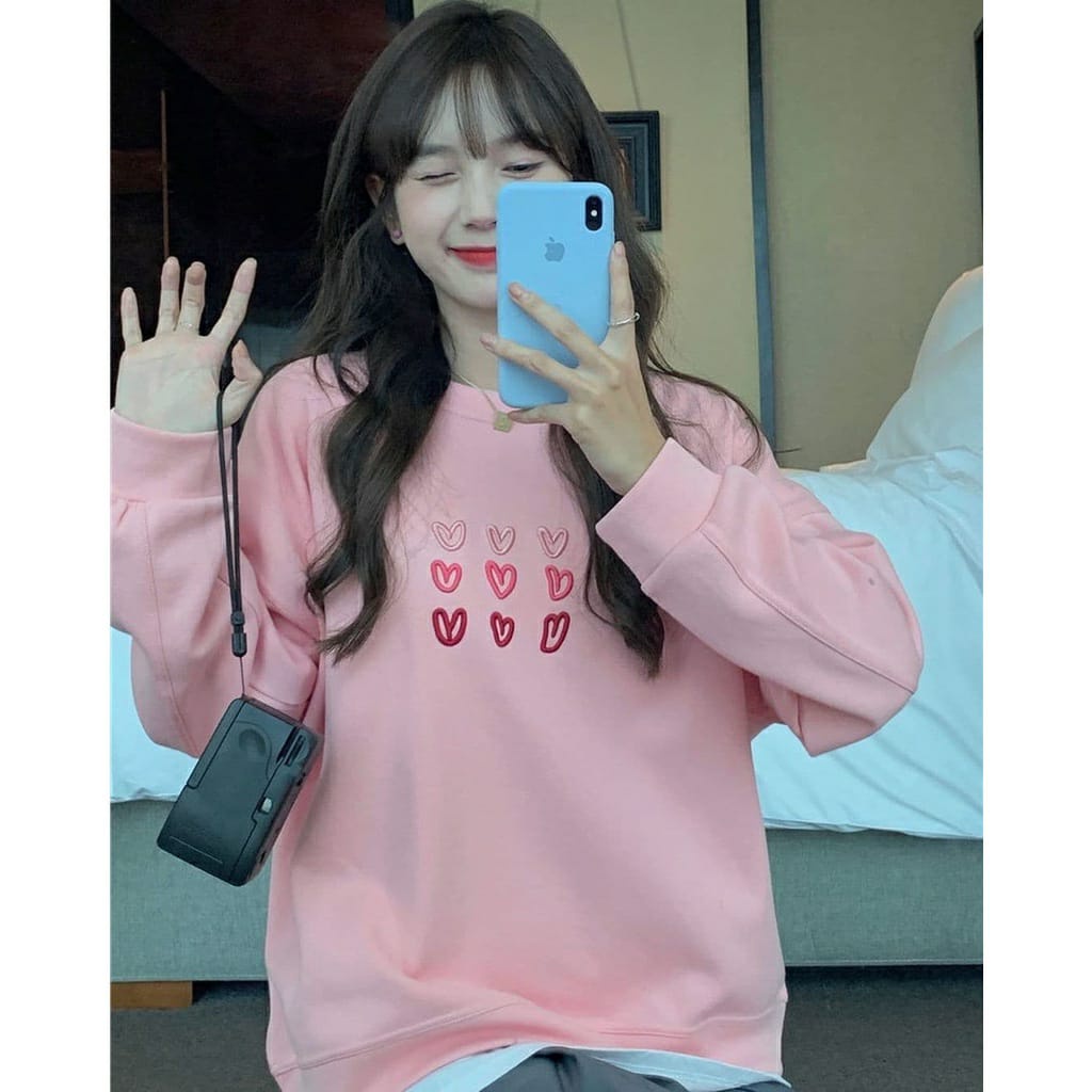 T&C.18 Fashion OOTD Wanita Sweater NISKA / EMBROIDERY LOVE SWEATER / Sweater Korean Style / Sweater 