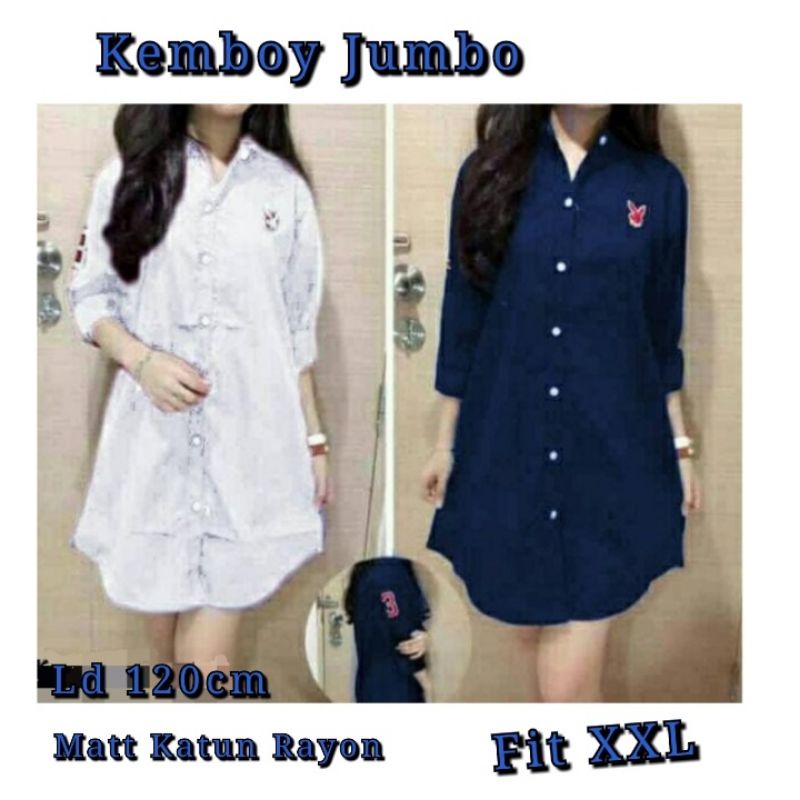 Long top jumbo kemboy /tunik lengan panjang depan kancing hidup