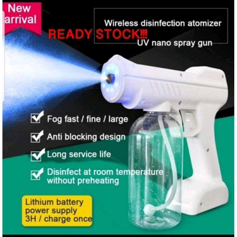 NANO SPRAY GUN DISINFEKTAN WIRELES PROTABLE 800ML UV-ALKOHOL SEMPROTAN