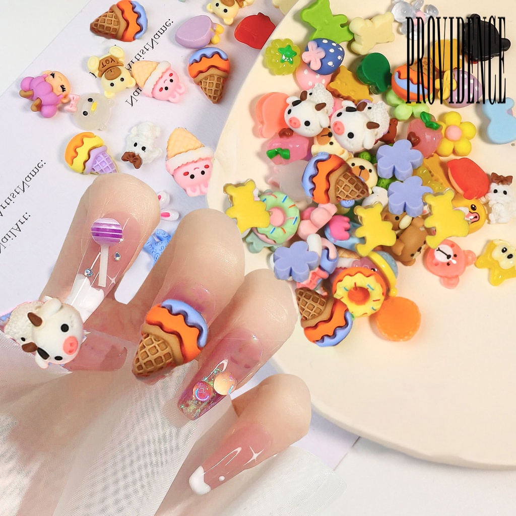 20pcs Charms 3D Bentuk Kartun Bahan Resin Tahan Air Untuk Dekorasi Nail Art