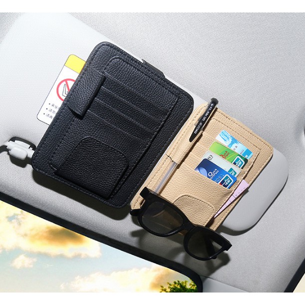 Organizer Sunvisor Tempat Kartu Pen Kacamata Mobil Model Kulit