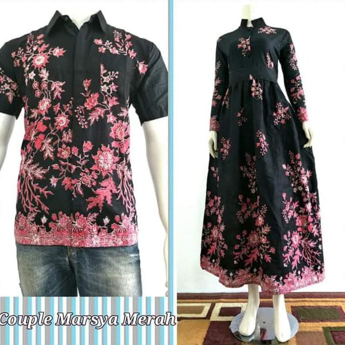 PRODUK READY... COUPLE BATIK GAMIS - SARIMBIT MARSYA UNGU, MERAH, BIRU - BATIK IFA - MERAH MURAH