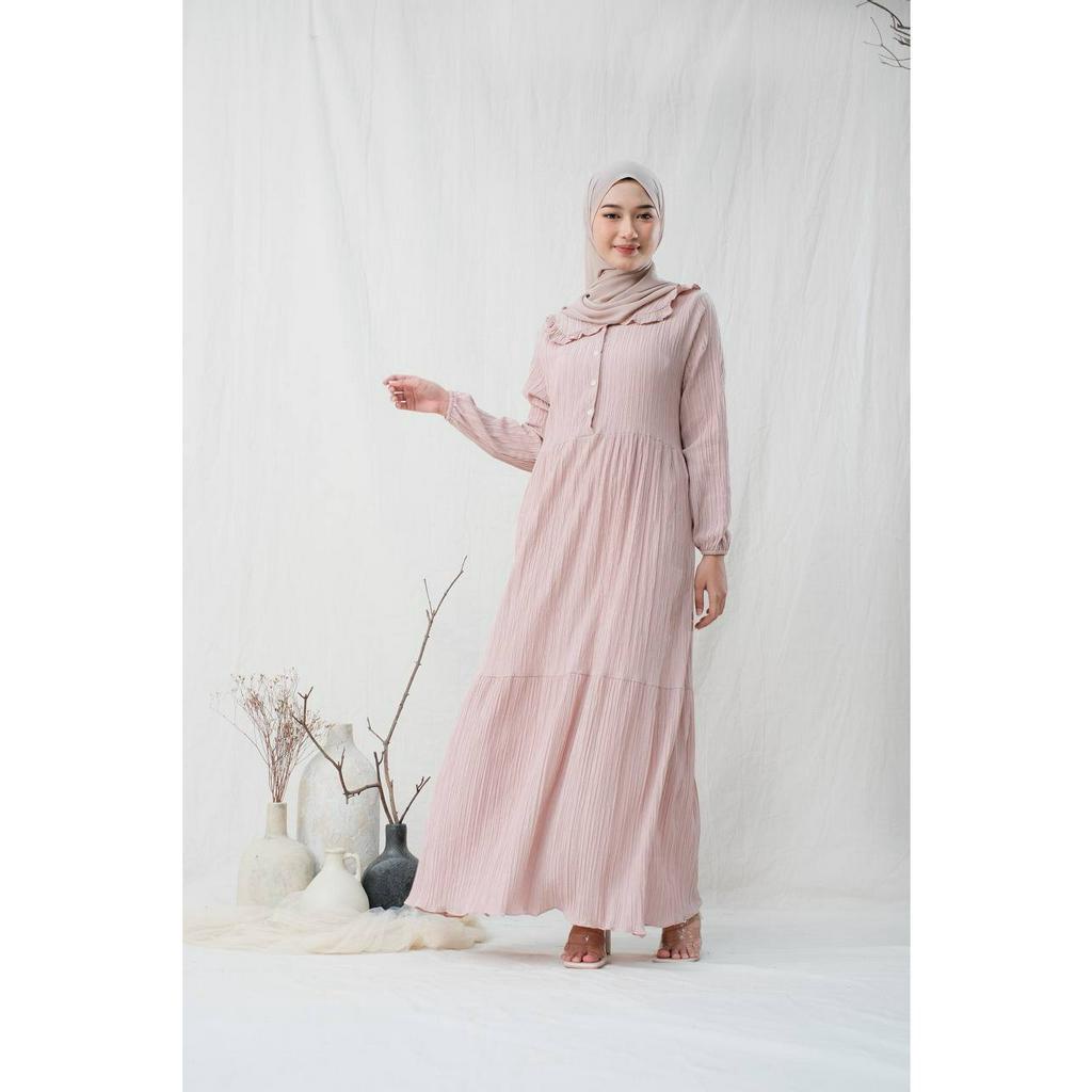 gamis Neora Dress Ladycrush Kancing depanbusui Tangan wudhu tali samping Model susun Ld110cm Pb135cm