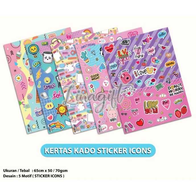 ( 5 Lembar ) KERTAS KADO SQ DOFF - GIFT WRAPPING PAPER STICKER ICONS CUTE SIMBOL STIKER BUNNY EMO EMOTICON