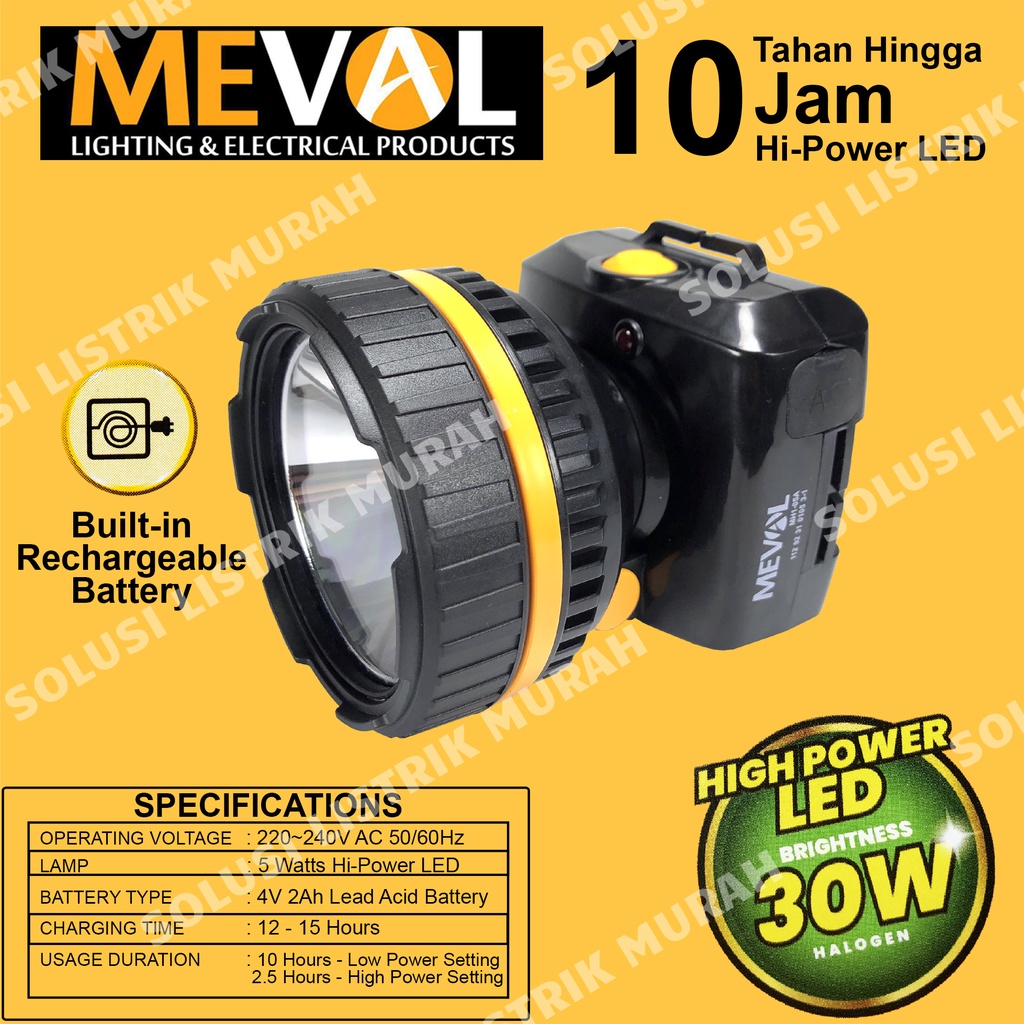 Meval Senter Kepala Sorot Jarak Jauh HeadLamp 30 Watt Head Lamp Jumbo