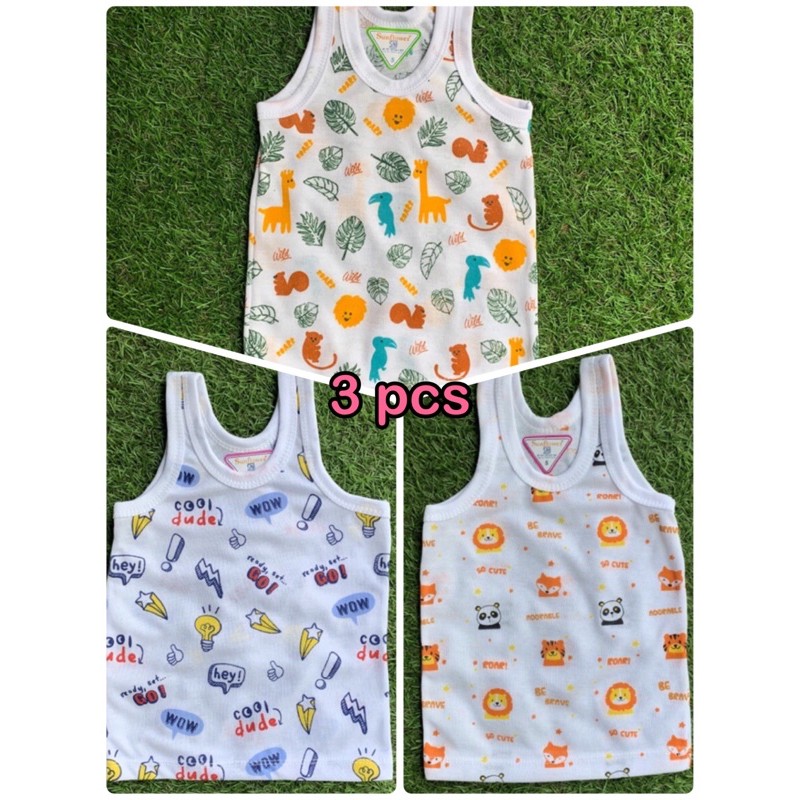 3 PCS SINGLET KUTANG BAYI ANAK FULL PRINT SUNFLOWER